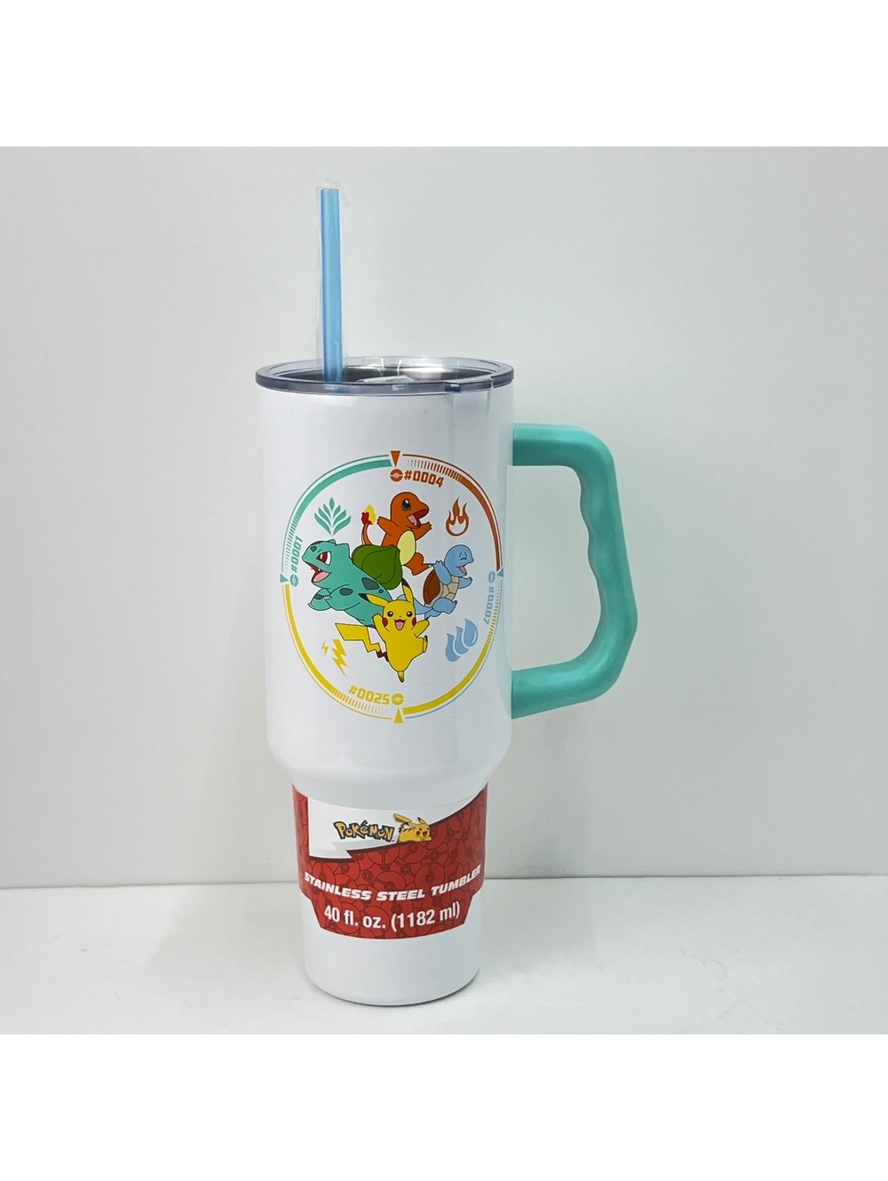 Silver Buffalo Pokemon Stainless Steel Tumbler 40 oz with Turquoise Handle and L
